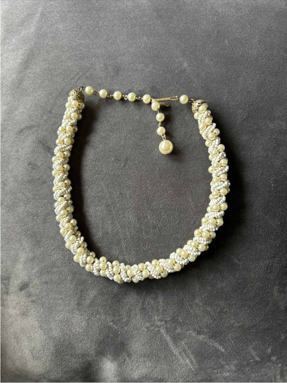 Vintage Twisted Cream Pearl and Bead Necklace 16 inches